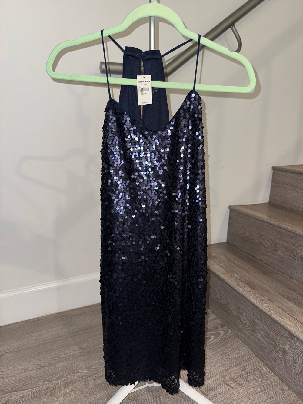 Express Women’s XS Midnight‎ Blue Sequin Slip Dress Cocktail Beachy Festival